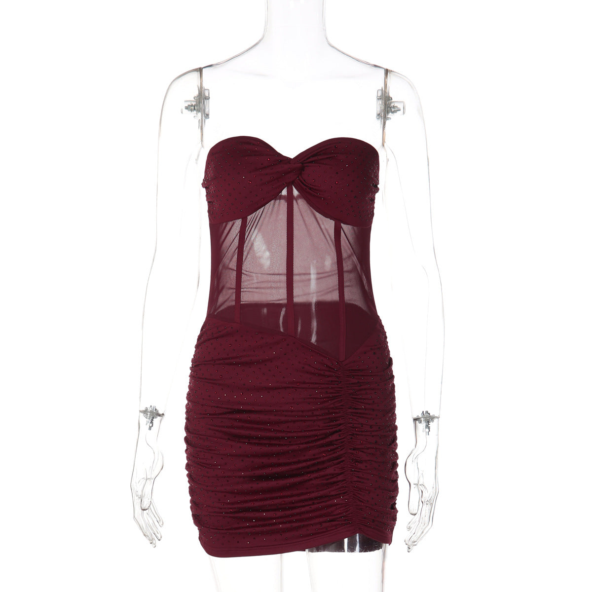 Ruched sweetheart neck beaded tube mini dress  | Festival Outfits Women