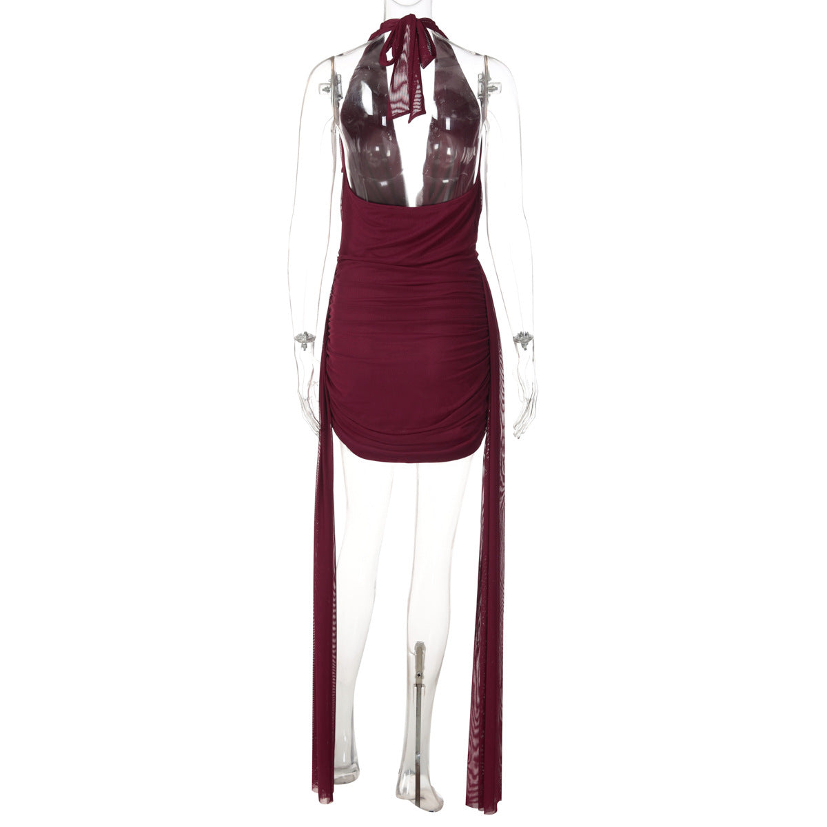 Halter cowl neck self tie water drop applique mini dress  | Festival Outfits Women