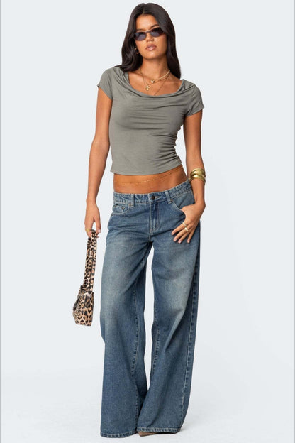Loose Wide Leg Fashion Printed Denim Jeans