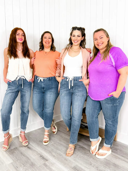 Women's Stretchy High Waist Denim Jogger Pants with Drawstring | Ideal for All Seasons