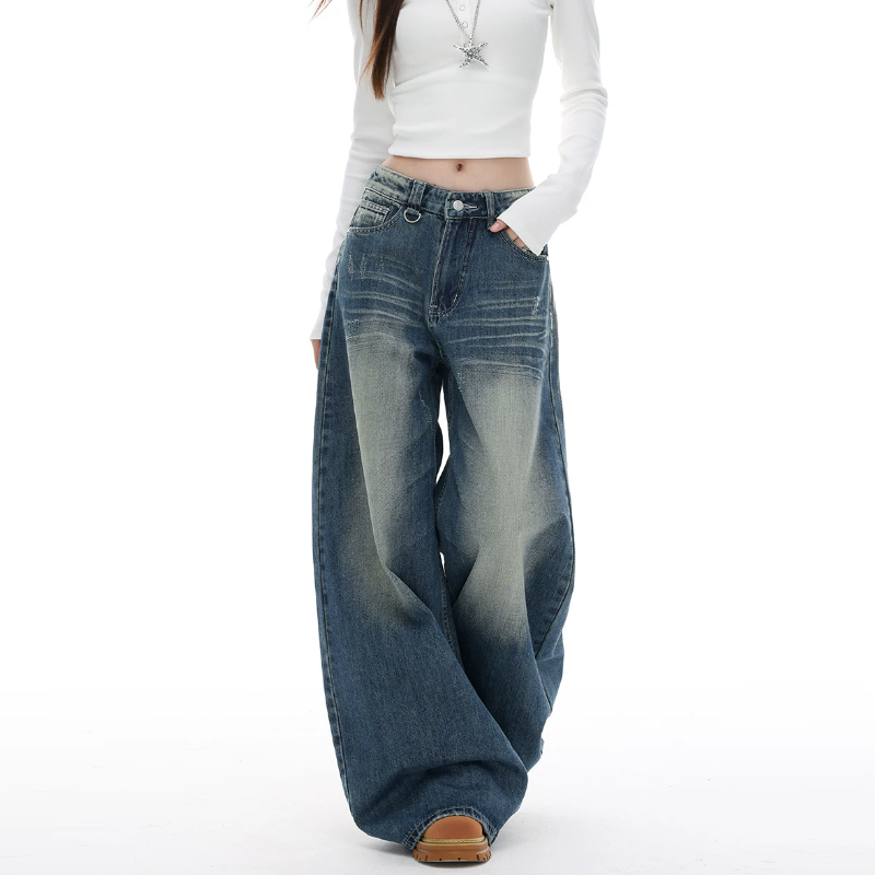 Gradient button pocket zip-up low rise wide leg | Baggy Low Rise Jeans  | Festival Outfits Women