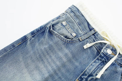 Women's Vintage Casual Mid Waist Baggy Jeans with Drawstring | Great for All Seasons