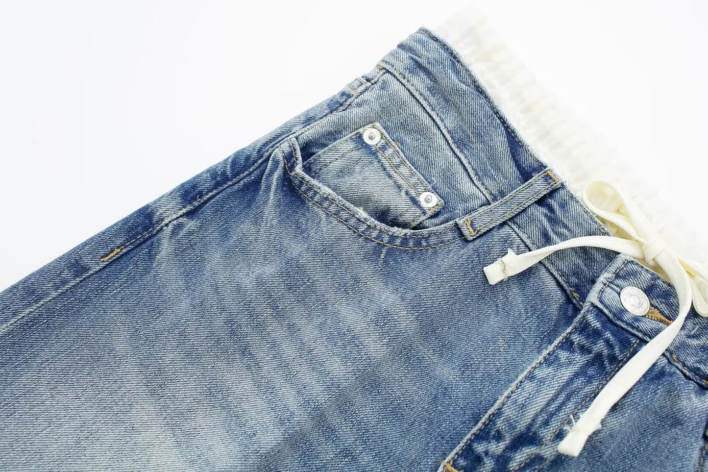 Women's Vintage Mid Waist Straight Leg Jeans with Lace Up Style | Great for All Seasons