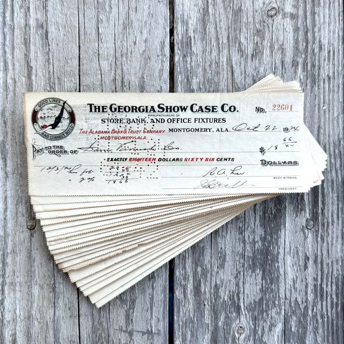 20 WHOLESALE 1920s Stamped Bank Checks GEORGIA SHOW CASE CO Montgomery AL LOT