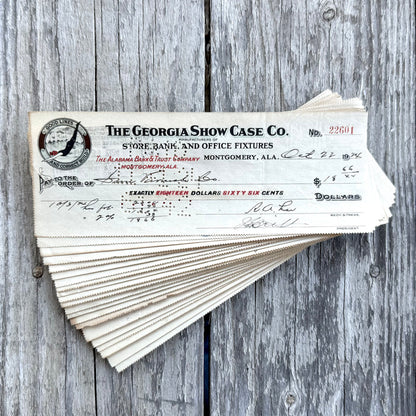 20 WHOLESALE 1920s Stamped Bank Checks GEORGIA SHOW CASE CO Montgomery AL LOT