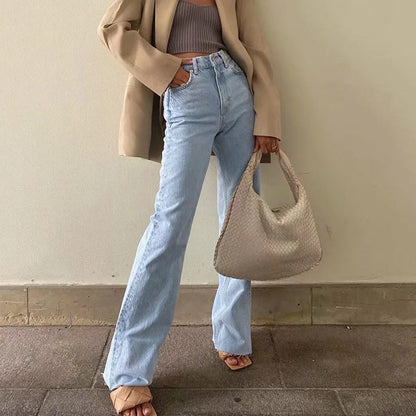 Women'S Casual Long High Waist Straight Jeans