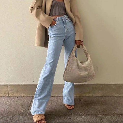 Women'S Casual Long High Waist Straight Jeans