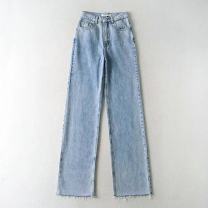 Women'S Casual Long High Waist Straight Jeans