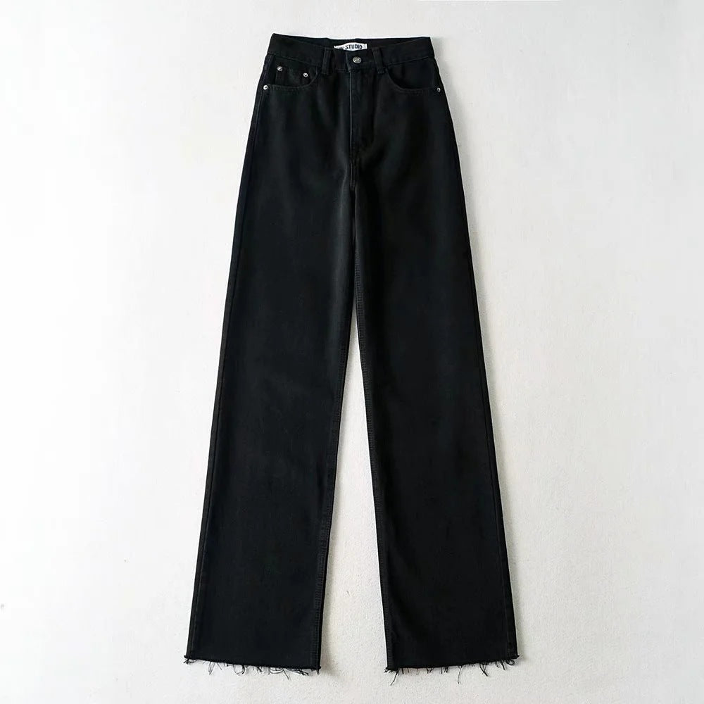 Women'S Casual Long High Waist Straight Jeans