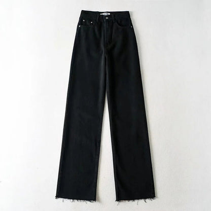 Women'S Casual Long High Waist Straight Jeans