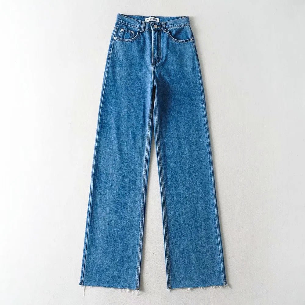 Women'S Casual Long High Waist Straight Jeans