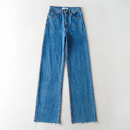 Women'S Casual Long High Waist Straight Jeans