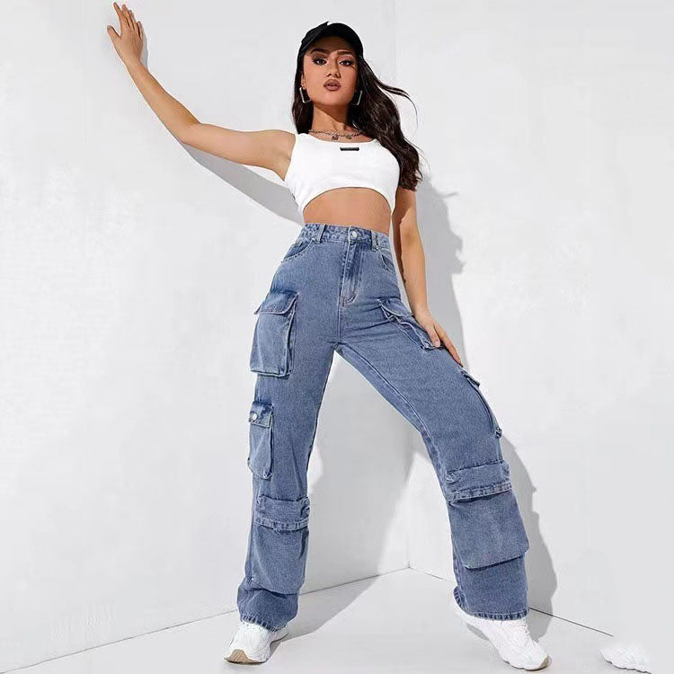 Women Casual Multi-Pocket Jeans Cargo Pants