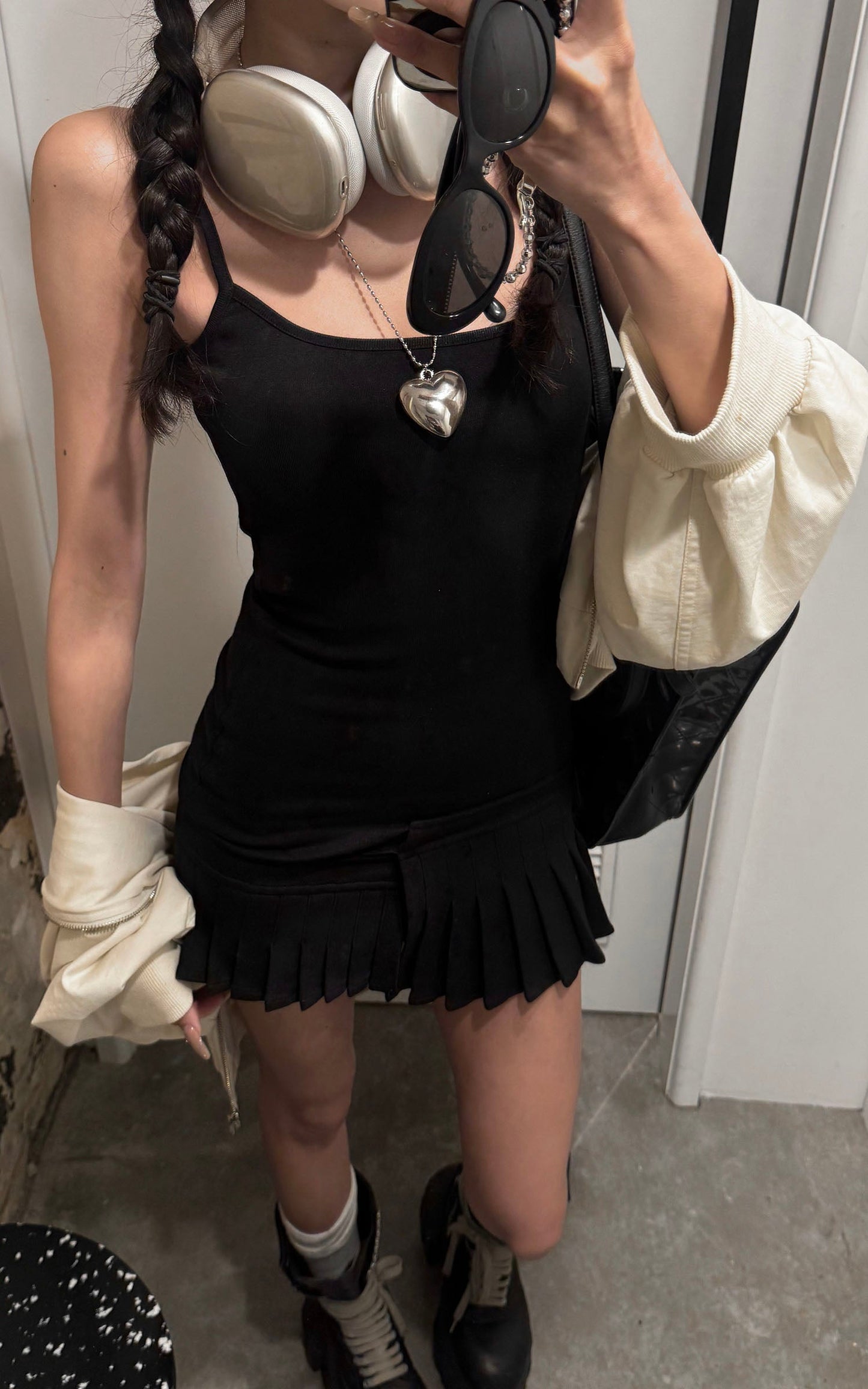 Asym Pleated Rib Knit Mini Dress
