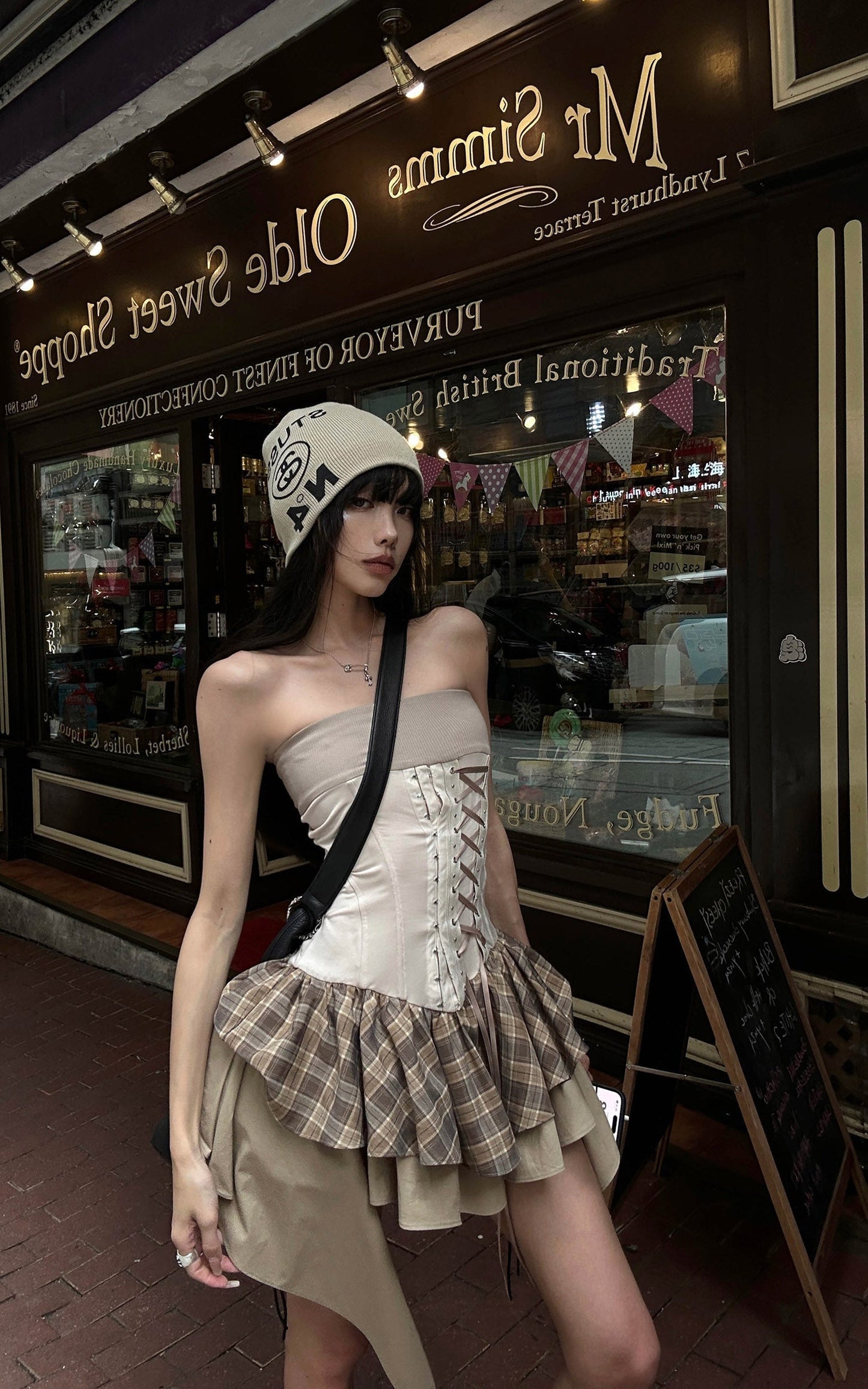 Corset Mini Dress with Plaid Layers