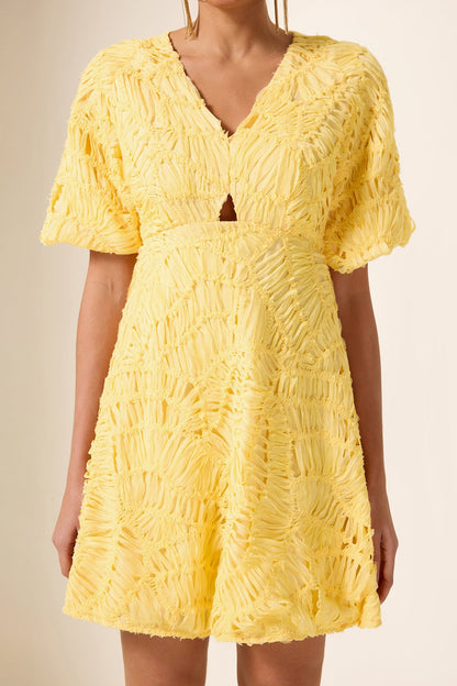 Cut-Out V-Neck Puff Sleeve Mini Dress