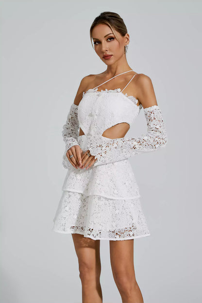 Deborah White lace Cut Out Mini Dress