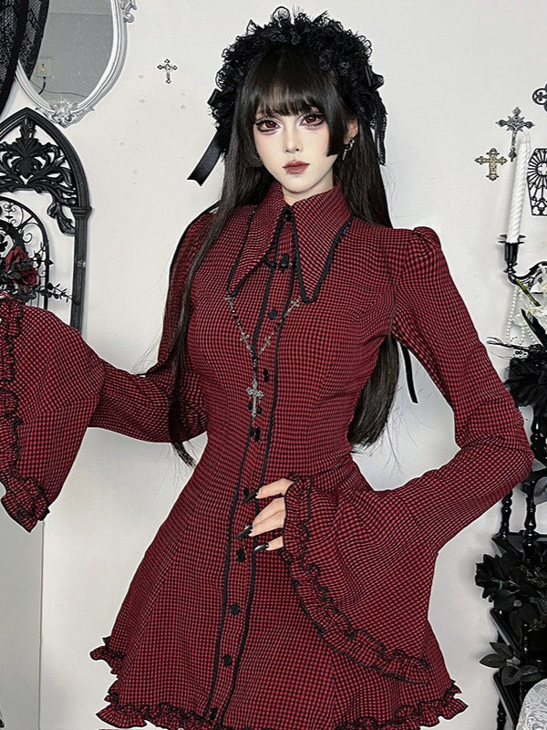 Gothic Dark Plaid Shirt Mini Dress