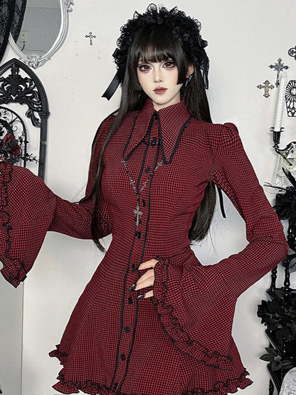Gothic Dark Plaid Shirt Mini Dress
