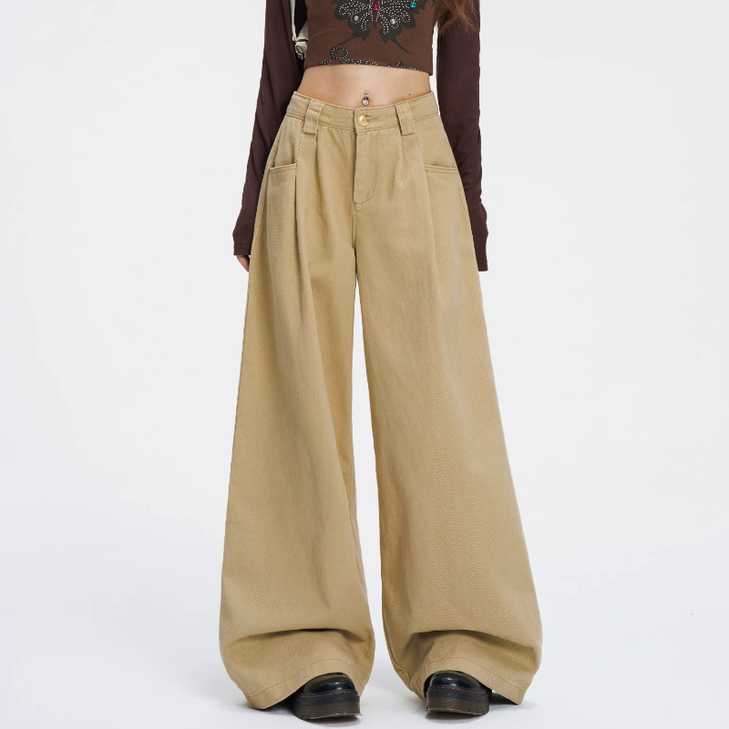 Button solid pocket zip-up low rise wide leg | Baggy Low Rise Jeans  | Festival Outfits Women