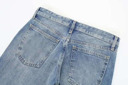Women's Vintage Mid Waist Straight Leg Jeans with Lace Up Style | Great for All Seasons