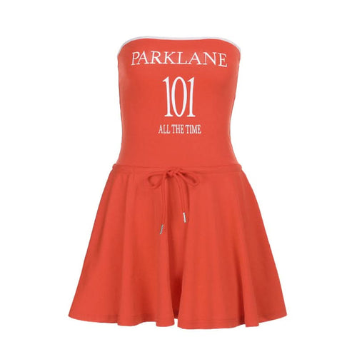 Self tie letter pattern backless tube mini dress  | Festival Outfits Women