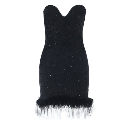 Sweetheart neck fluffy glitter mini dress  | Festival Outfits Women