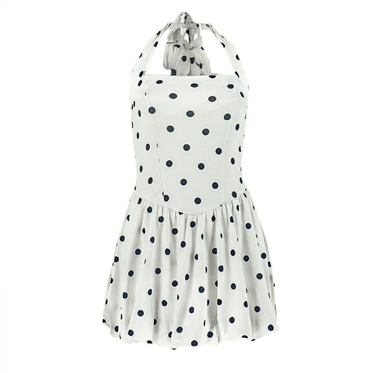 Halter polka dot backless mini dress  | Festival Outfits Women