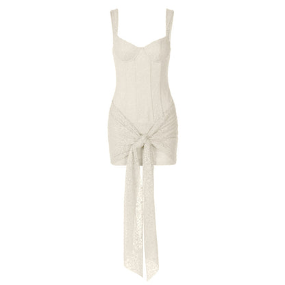 Self tie lace v neck zip-up cami mini dress  | Festival Outfits Women