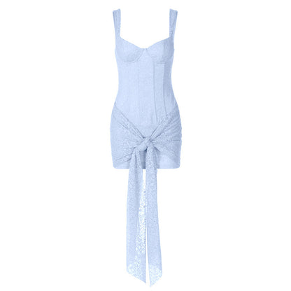 Self tie lace v neck zip-up cami mini dress  | Festival Outfits Women