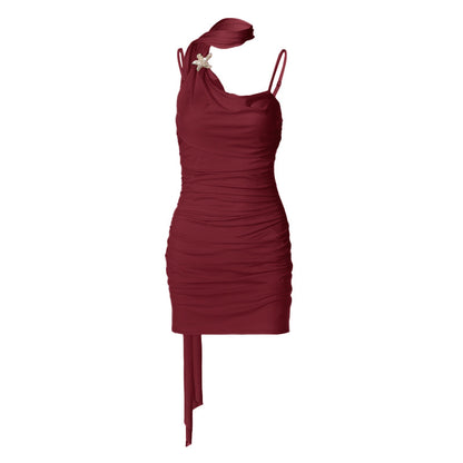 Ruched cowl neck backless cami mini dress  | Festival Outfits Women