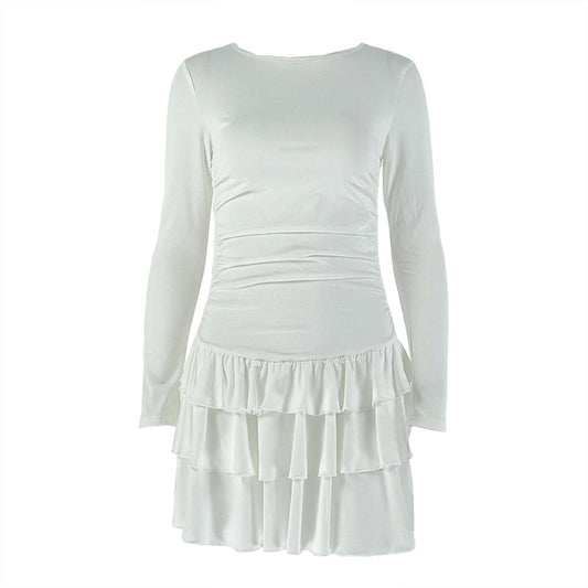 Long sleeve crewneck ruffle mini dress  | Festival Outfits Women
