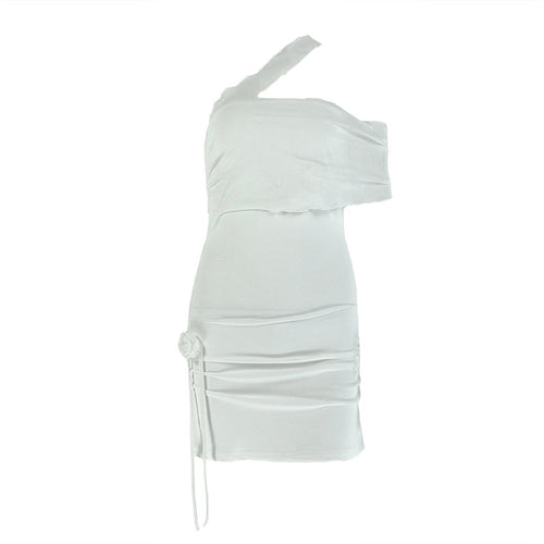 One shoulder mesh flower applique slit mini dress  | Festival Outfits Women