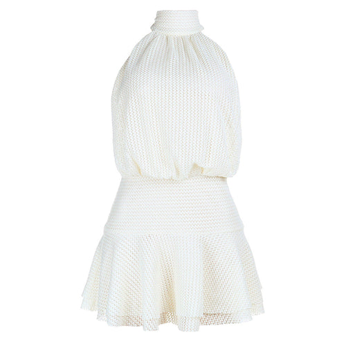 Halter self tie solid backless mini dress  | Festival Outfits Women