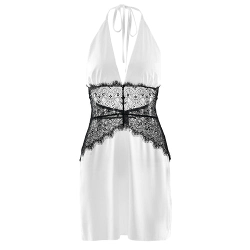 Halter self tie v neck lace zip-up mini dress  | Festival Outfits Women