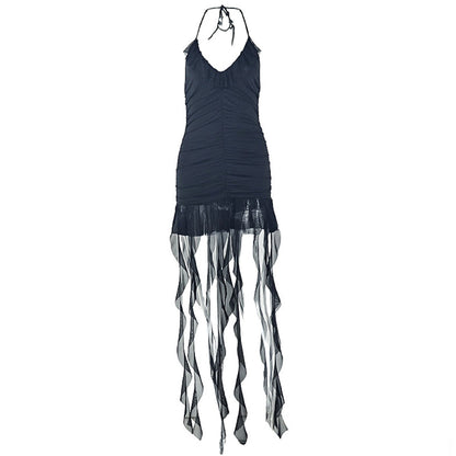 Halter self tie v neck ruched mini dress  | Festival Outfits Women