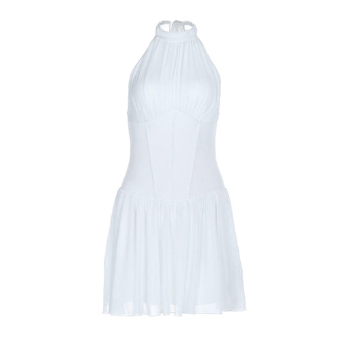 Halter self tie ruched backless solid mini dress  | Festival Outfits Women
