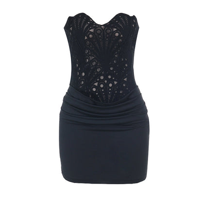 Self tie pleated backless solid tube mini dress  | Festival Outfits Women
