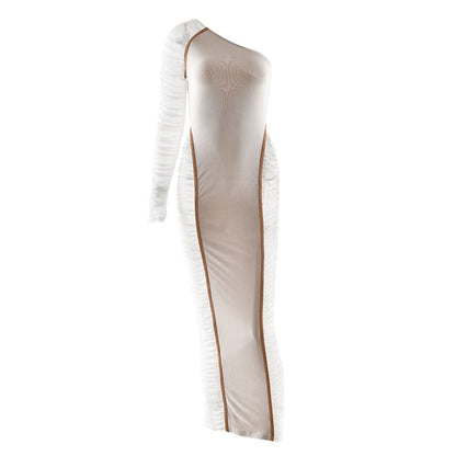 Irregular long sleeve ruched mesh mini dress  | Festival Outfits Women
