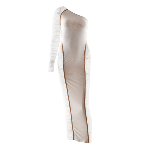 Irregular long sleeve ruched mesh mini dress  | Festival Outfits Women