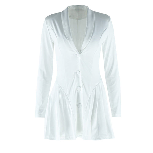 Long sleeve v neck pleated button padded mini dress  | Festival Outfits Women
