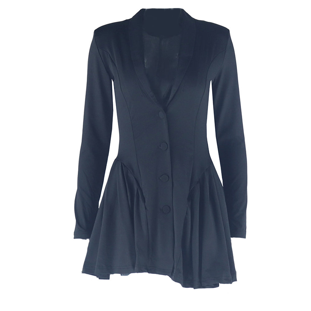 Long sleeve v neck pleated button padded mini dress  | Festival Outfits Women