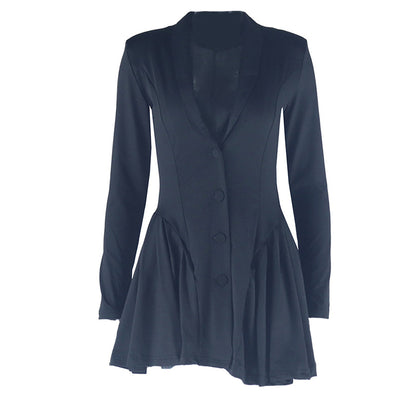 Long sleeve v neck pleated button padded mini dress  | Festival Outfits Women