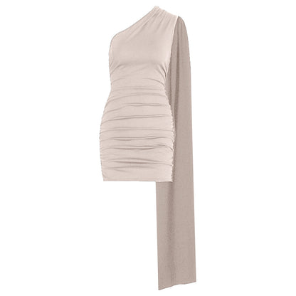 Irregular one shoulder ruched solid mini dress  | Festival Outfits Women