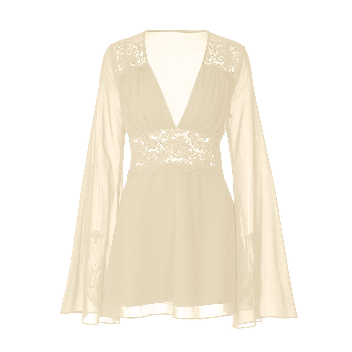 Long flared sleeve v neck chiffon zip-up mini dress  | Festival Outfits Women
