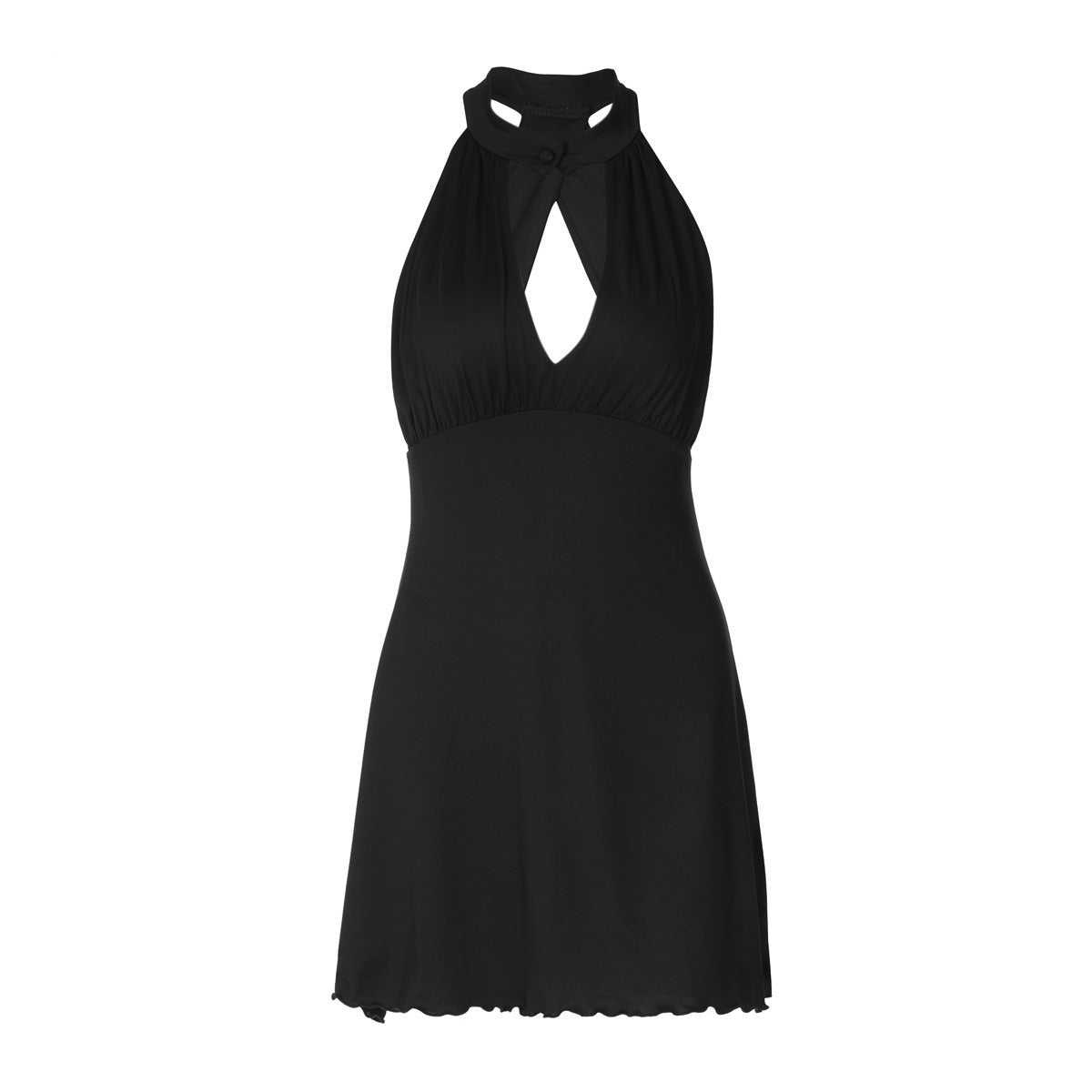 Hollow out ruffle button solid backless mini dress  | Festival Outfits Women