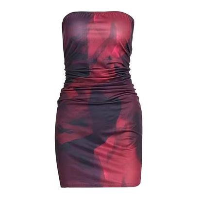 Ruched print contrast backless tube mini dress  | Festival Outfits Women