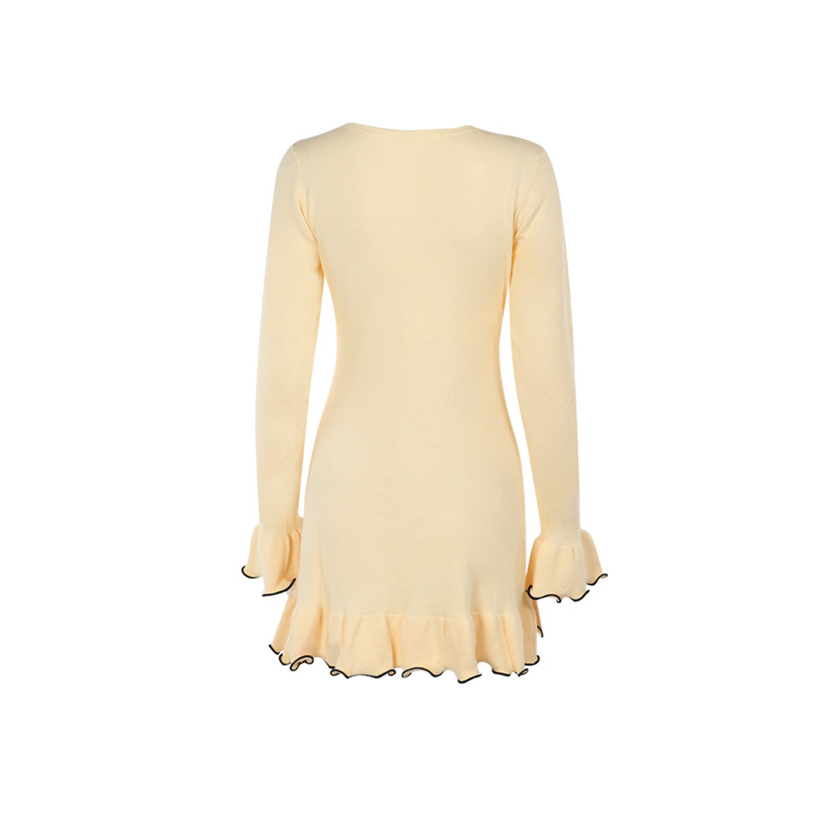 Long flared sleeve ruffle round neck mini dress  | Festival Outfits Women