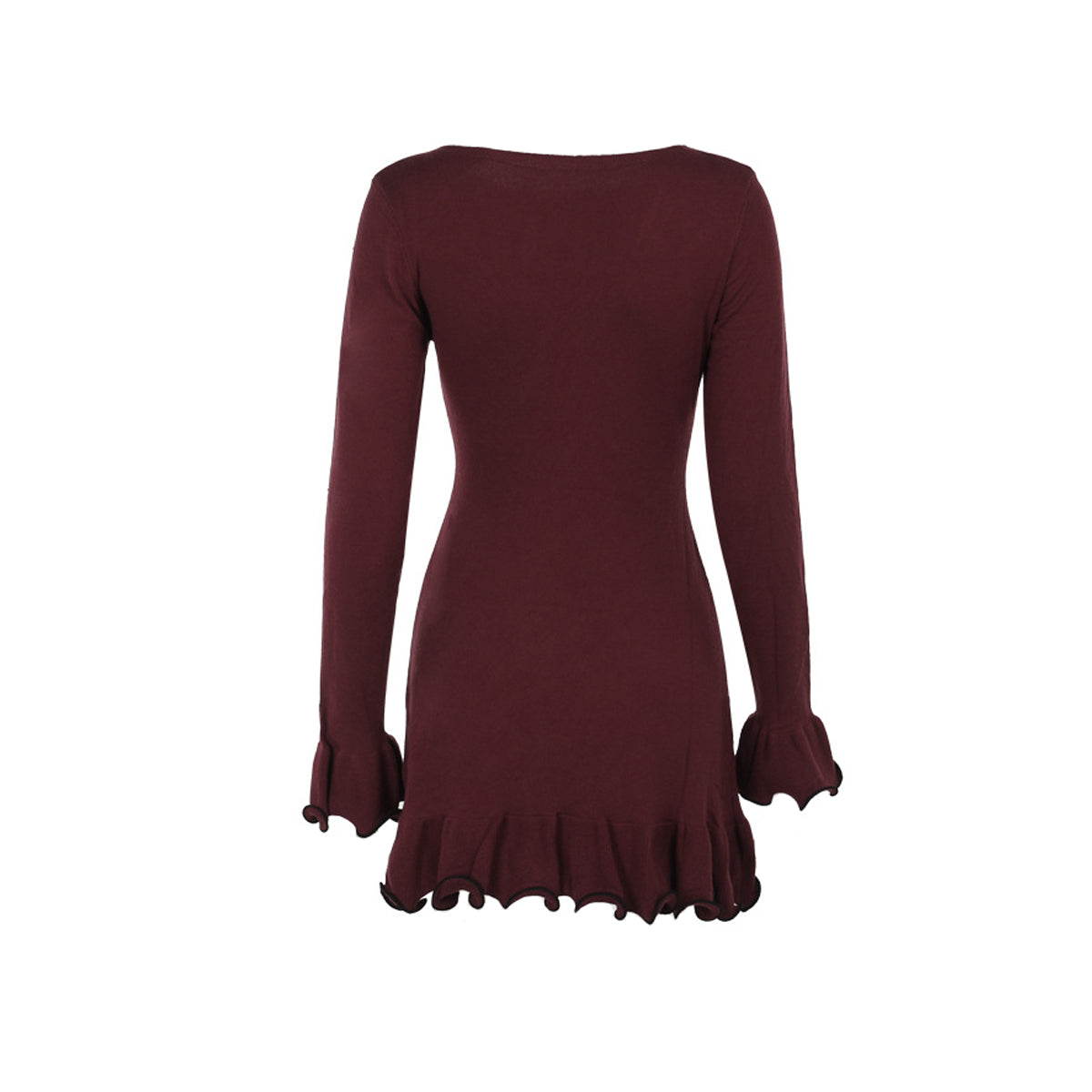 Long flared sleeve ruffle round neck mini dress  | Festival Outfits Women