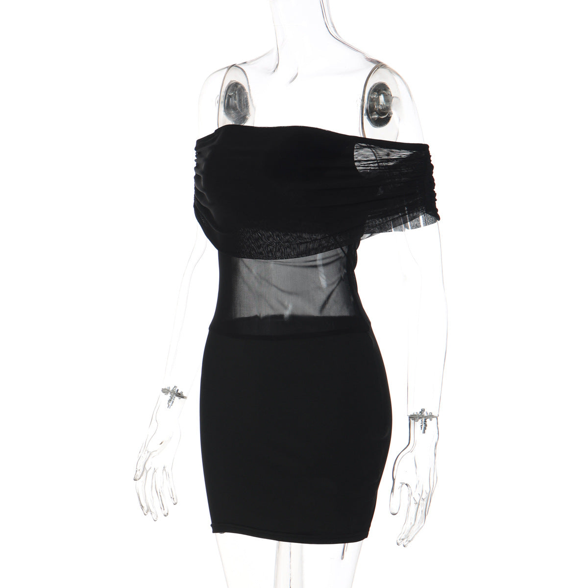 Off shoulder mesh backless solid mini dress  | Festival Outfits Women